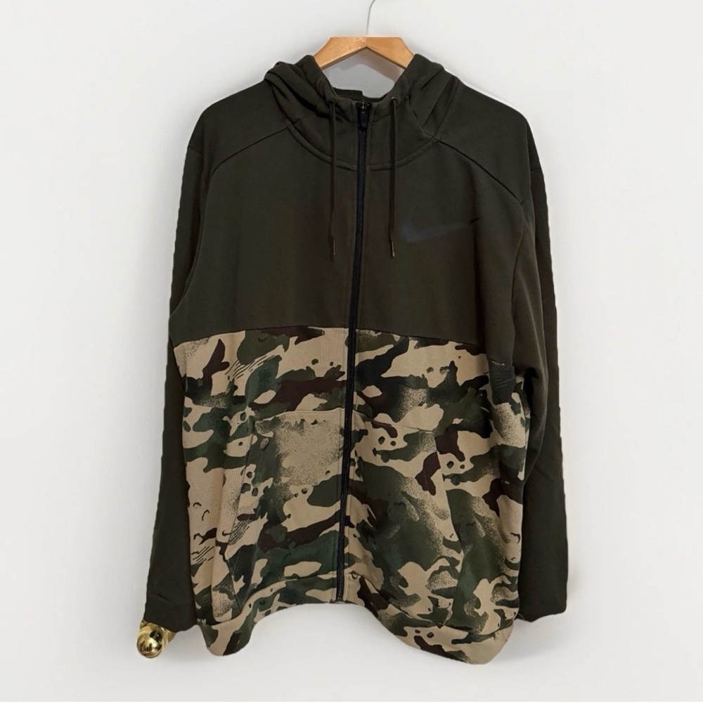Nike Full Zip Hoodie Camo Training Jacket Men's XXL Dri Fit Performance Fleece